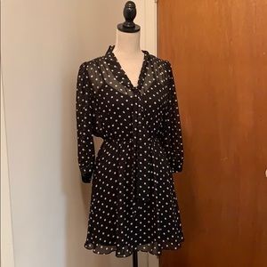 3/4 sleeve polka dot sheer mini dress